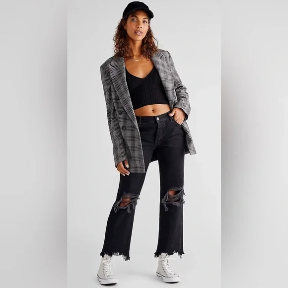 NWT Free People Maggie Mid-Rise Straight Cropped Jeans-Washed Black 27 - Picture 1 of 8